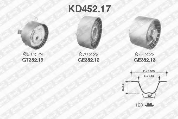 комплект ангренажен ремък KD452.17