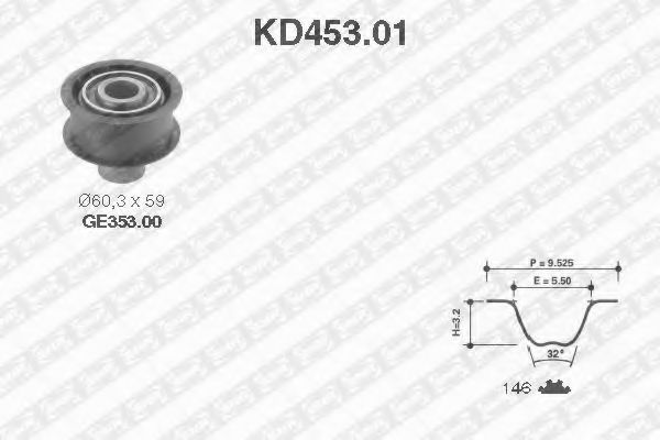 комплект ангренажен ремък KD453.01
