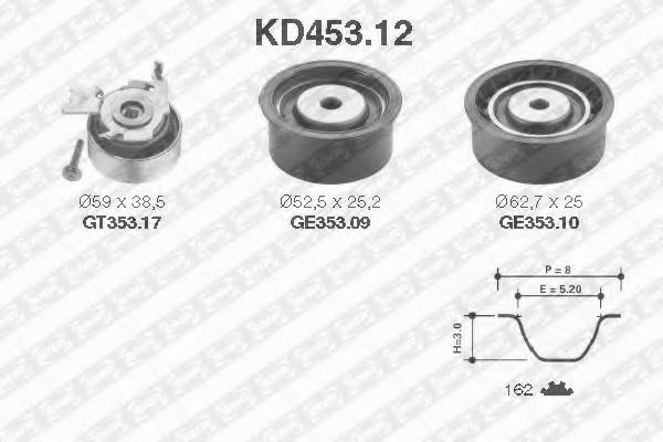 комплект ангренажен ремък KD453.12