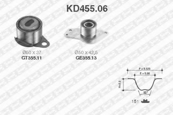 комплект ангренажен ремък KD455.06