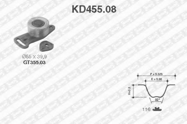 комплект ангренажен ремък KD455.08