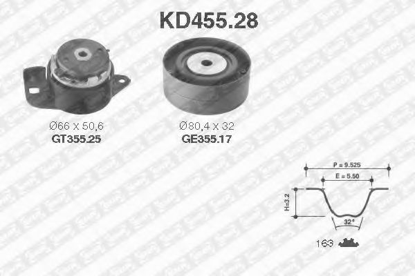комплект ангренажен ремък KD455.28