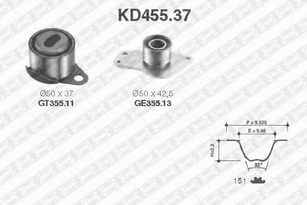 комплект ангренажен ремък KD455.37