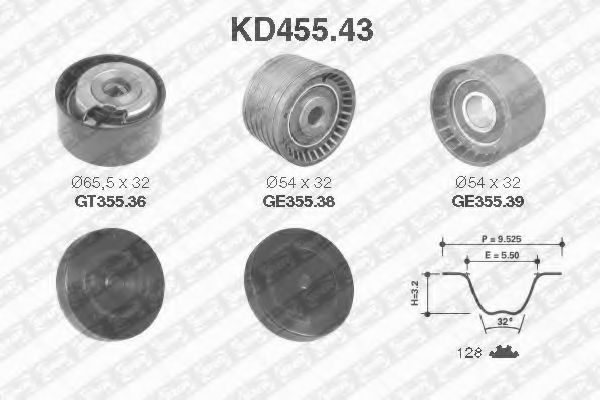 комплект ангренажен ремък KD455.43
