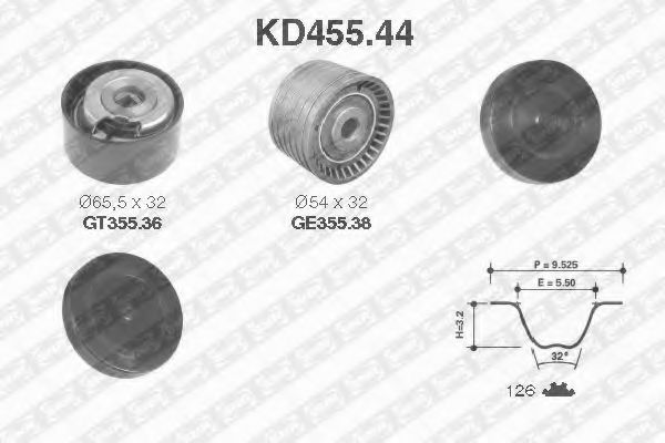 комплект ангренажен ремък KD455.44