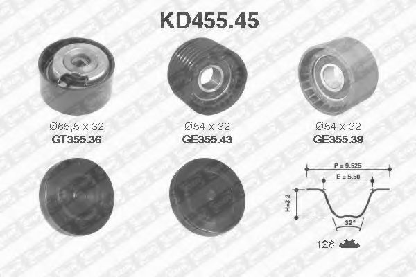 комплект ангренажен ремък KD455.45