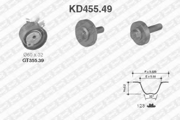 комплект ангренажен ремък KD455.49