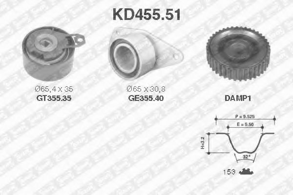 комплект ангренажен ремък KD455.51