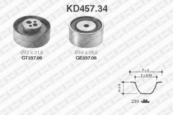 комплект ангренажен ремък KD457.34