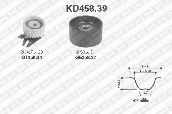 комплект ангренажен ремък KD458.39