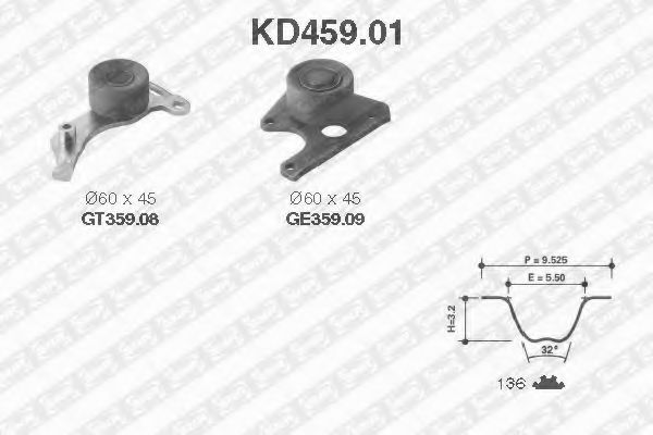 комплект ангренажен ремък KD459.01