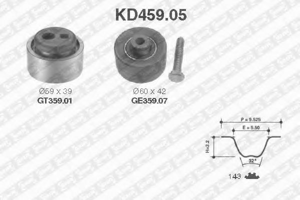 комплект ангренажен ремък KD459.05