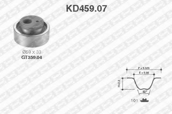 комплект ангренажен ремък KD459.07