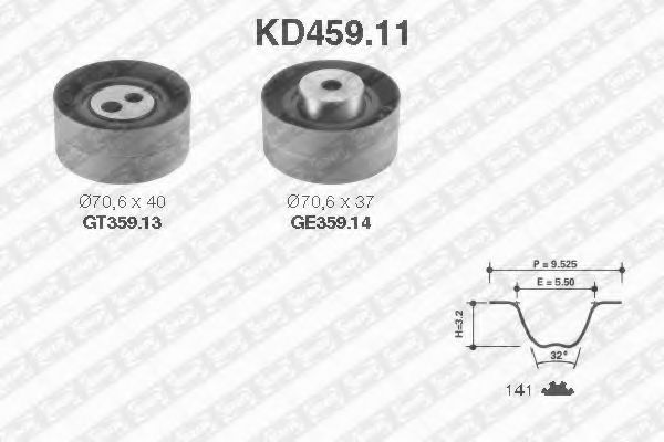 комплект ангренажен ремък KD459.11