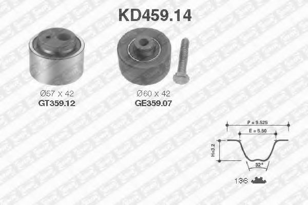 комплект ангренажен ремък KD459.14