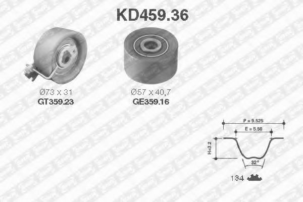 комплект ангренажен ремък KD459.36