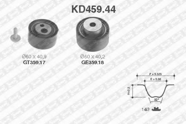 комплект ангренажен ремък KD459.44