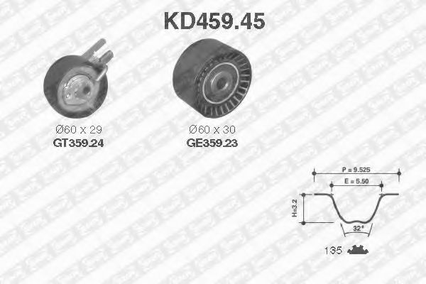 комплект ангренажен ремък KD459.45