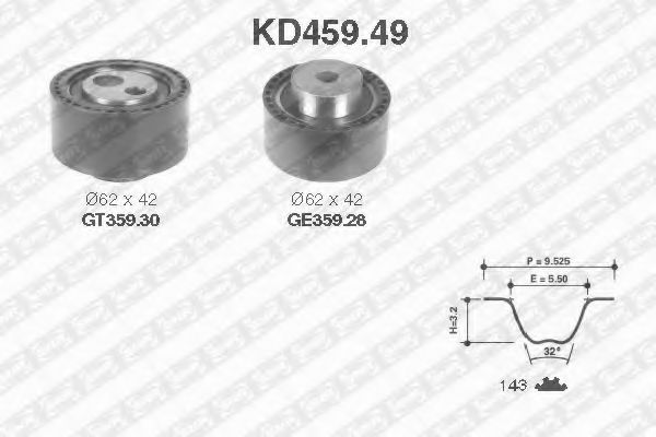 комплект ангренажен ремък KD459.49
