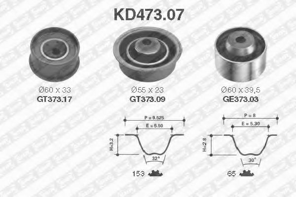 комплект ангренажен ремък KD473.07