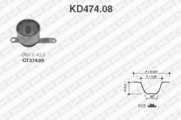 комплект ангренажен ремък KD474.08