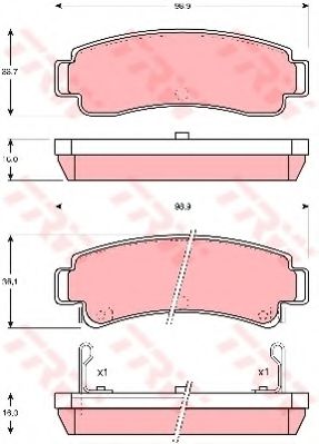 комплект спирачно феродо, дискови спирачки GDB1014
