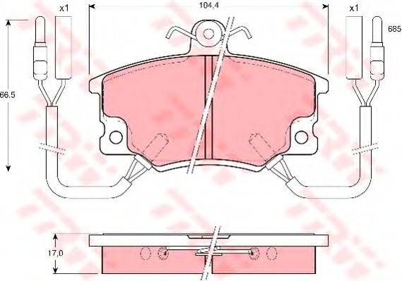 комплект спирачно феродо, дискови спирачки GDB457