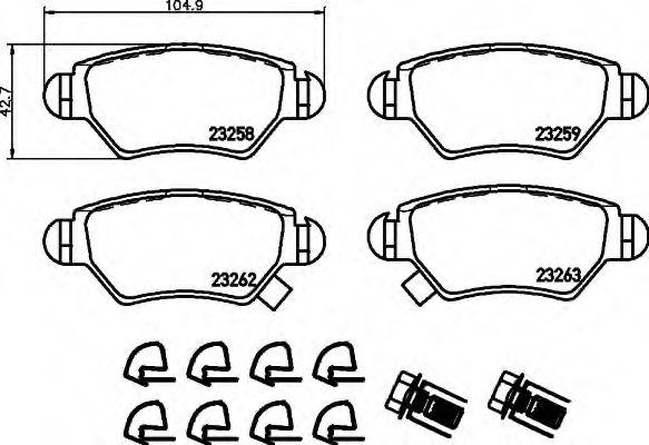 комплект спирачно феродо, дискови спирачки 8DB 355 019-271