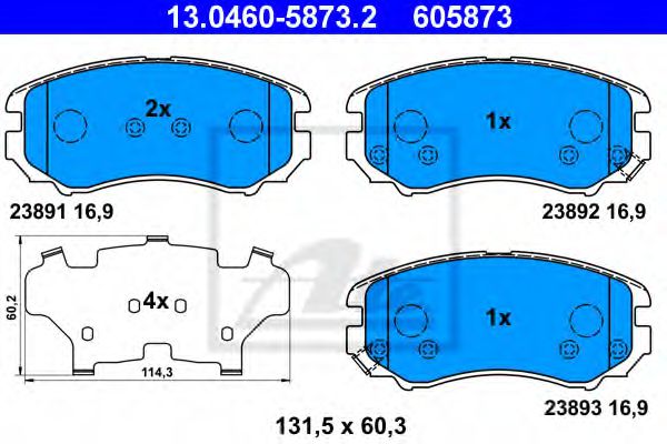 комплект спирачно феродо, дискови спирачки 13.0460-5873.2