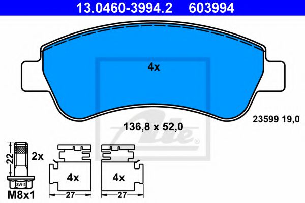 комплект спирачно феродо, дискови спирачки 13.0460-3994.2