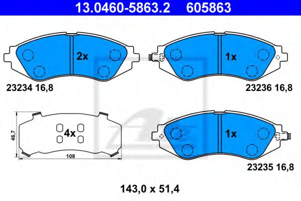 комплект спирачно феродо, дискови спирачки 13.0460-5863.2