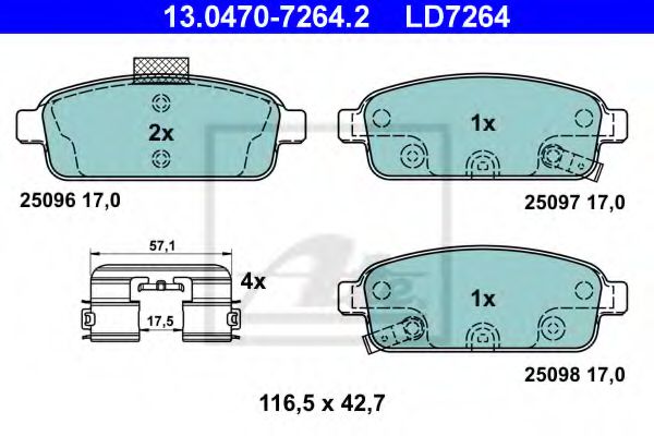 комплект спирачно феродо, дискови спирачки 13.0470-7264.2