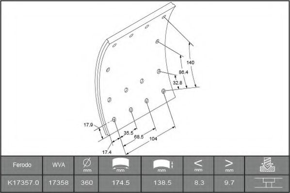 комплект феродо за накладки, барабанни спирачки K17357.0-F3661