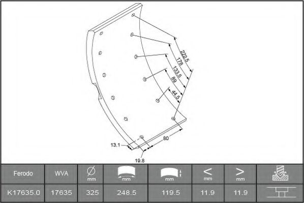 комплект феродо за накладки, барабанни спирачки K17635.0-F3653