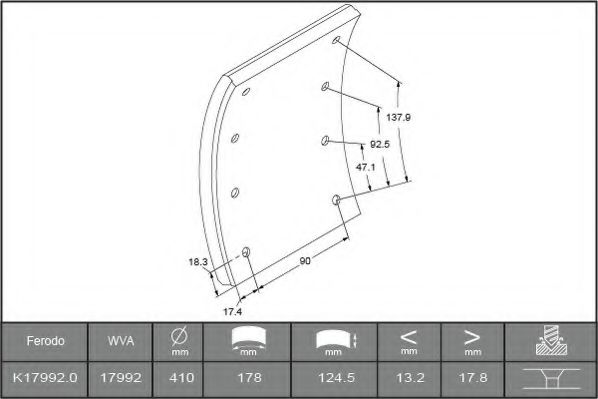 комплект феродо за накладки, барабанни спирачки K17992.0-F3526