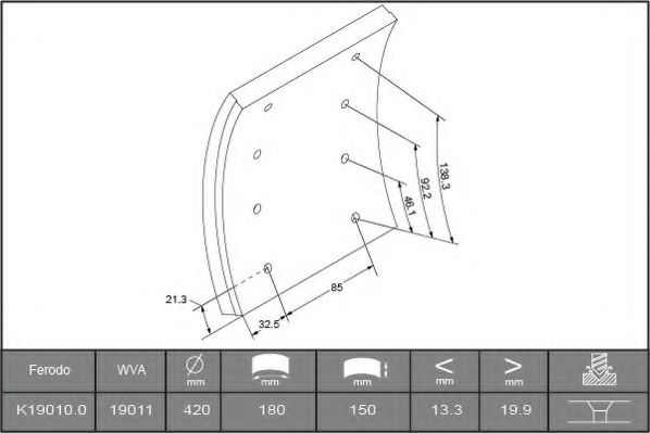 комплект феродо за накладки, барабанни спирачки K19010.0-F3658