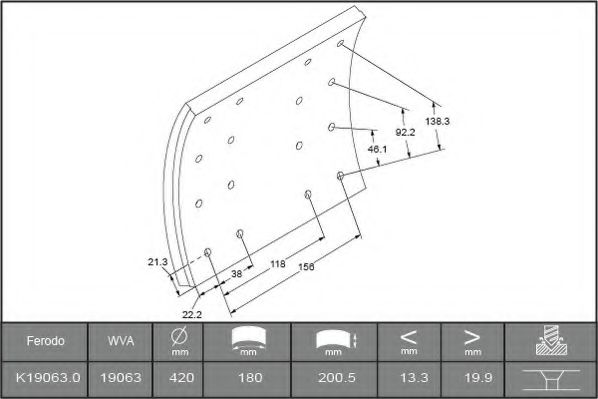 комплект феродо за накладки, барабанни спирачки K19063.0-F3658