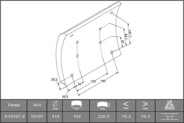 комплект феродо за накладки, барабанни спирачки K19187.0-F3658