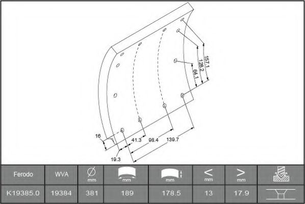 комплект феродо за накладки, барабанни спирачки K19385.0-F3652