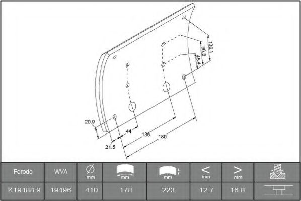 комплект феродо за накладки, барабанни спирачки K19488.9-F3672