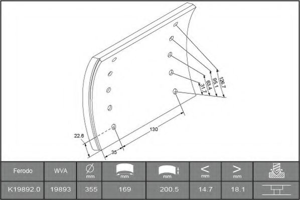 комплект феродо за накладки, барабанни спирачки K19892.0-F3504