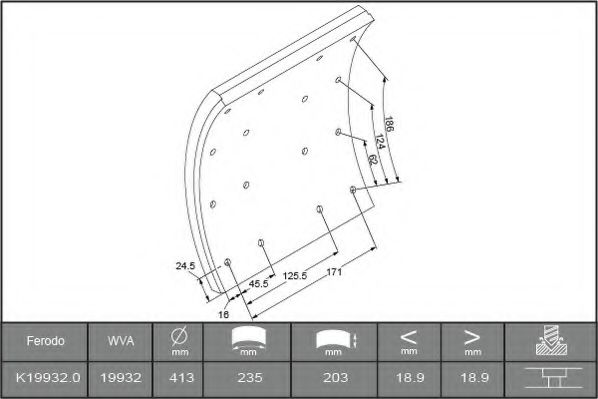 комплект феродо за накладки, барабанни спирачки K19932.0-F3658