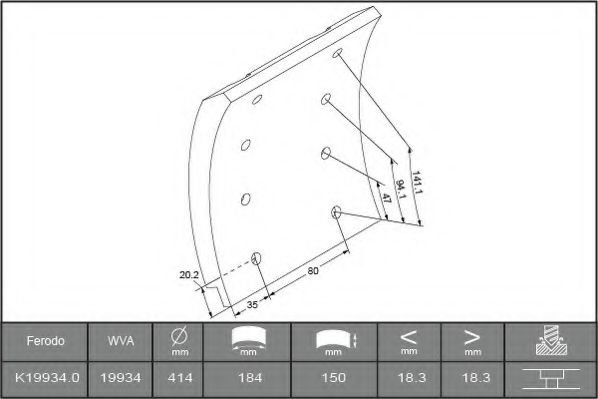 комплект феродо за накладки, барабанни спирачки K19934.0-F3537