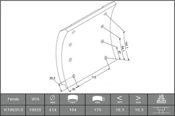 комплект феродо за накладки, барабанни спирачки K19935.0-F3537