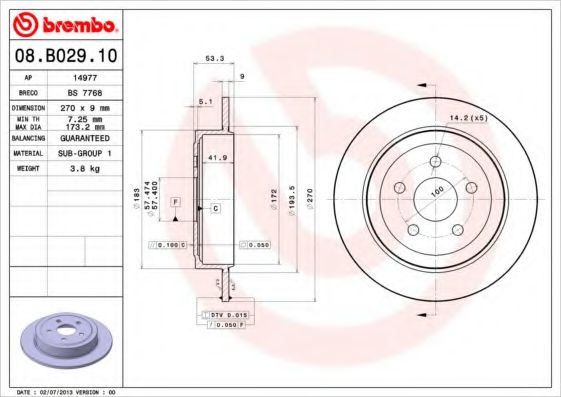 спирачен диск 08.B029.10