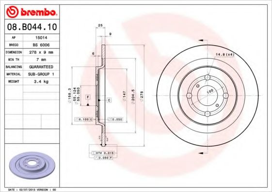 спирачен диск 08.B044.10