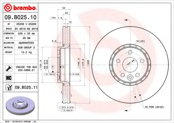 спирачен диск 09.B025.10