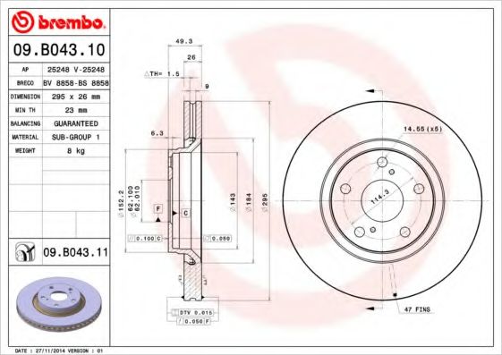 спирачен диск 09.B043.10