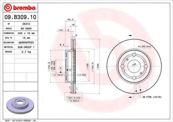 спирачен диск 09.B309.10