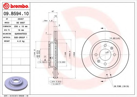 спирачен диск 09.B594.10